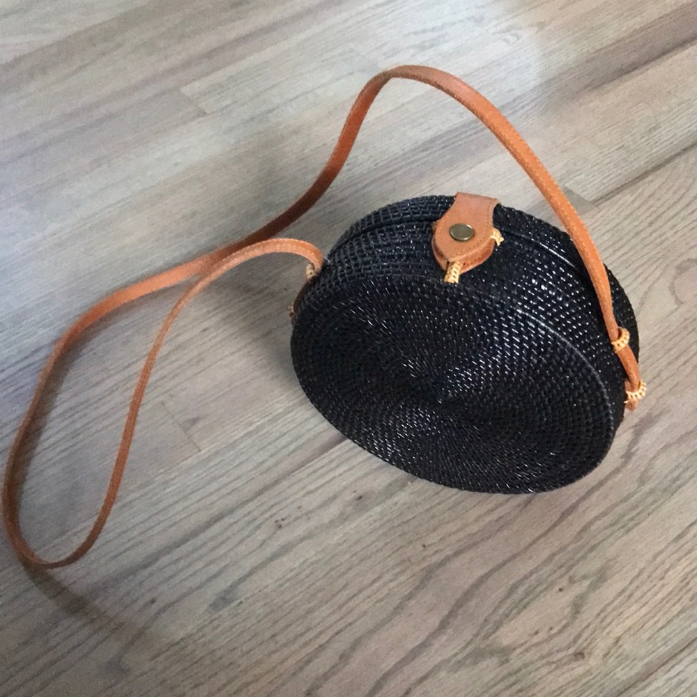 Straw Leather Cross Body Bag